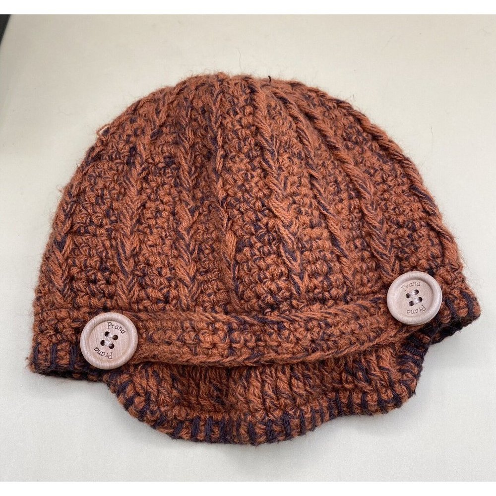 Prana Women’s Small Youth Rust Cadet Style Knit Hat Wood Buttons - Picture 11 of 11